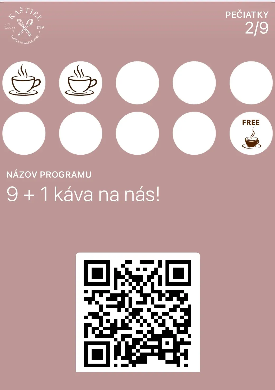 Pečiatková karta Kaštieľ Coffee v Apple Wallet